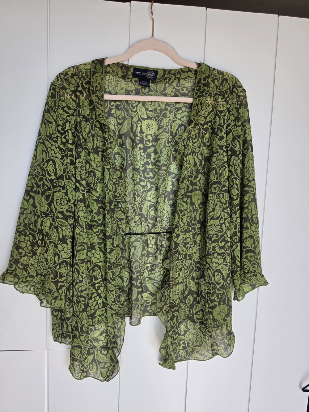 Lightweight Green Floral Kimono Cardigan - Women 18/20
